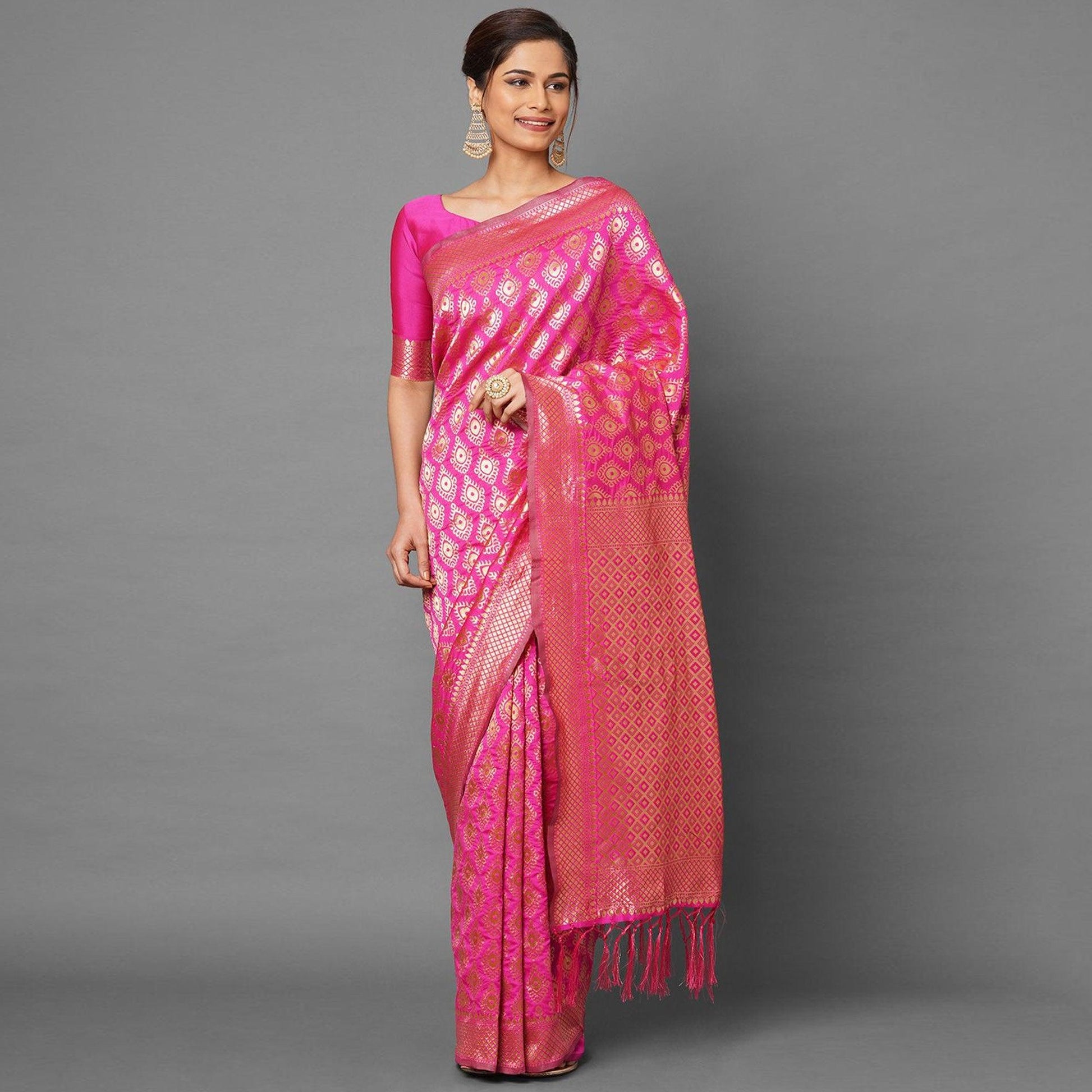 Majesty Pink Colored Festive Wear Woven Silk Saree