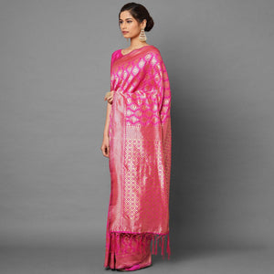 Majesty Pink Colored Festive Wear Woven Silk Saree