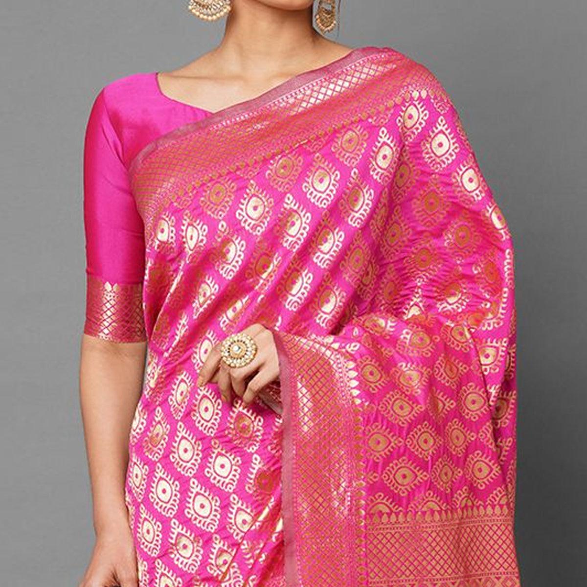 Majesty Pink Colored Festive Wear Woven Silk Saree