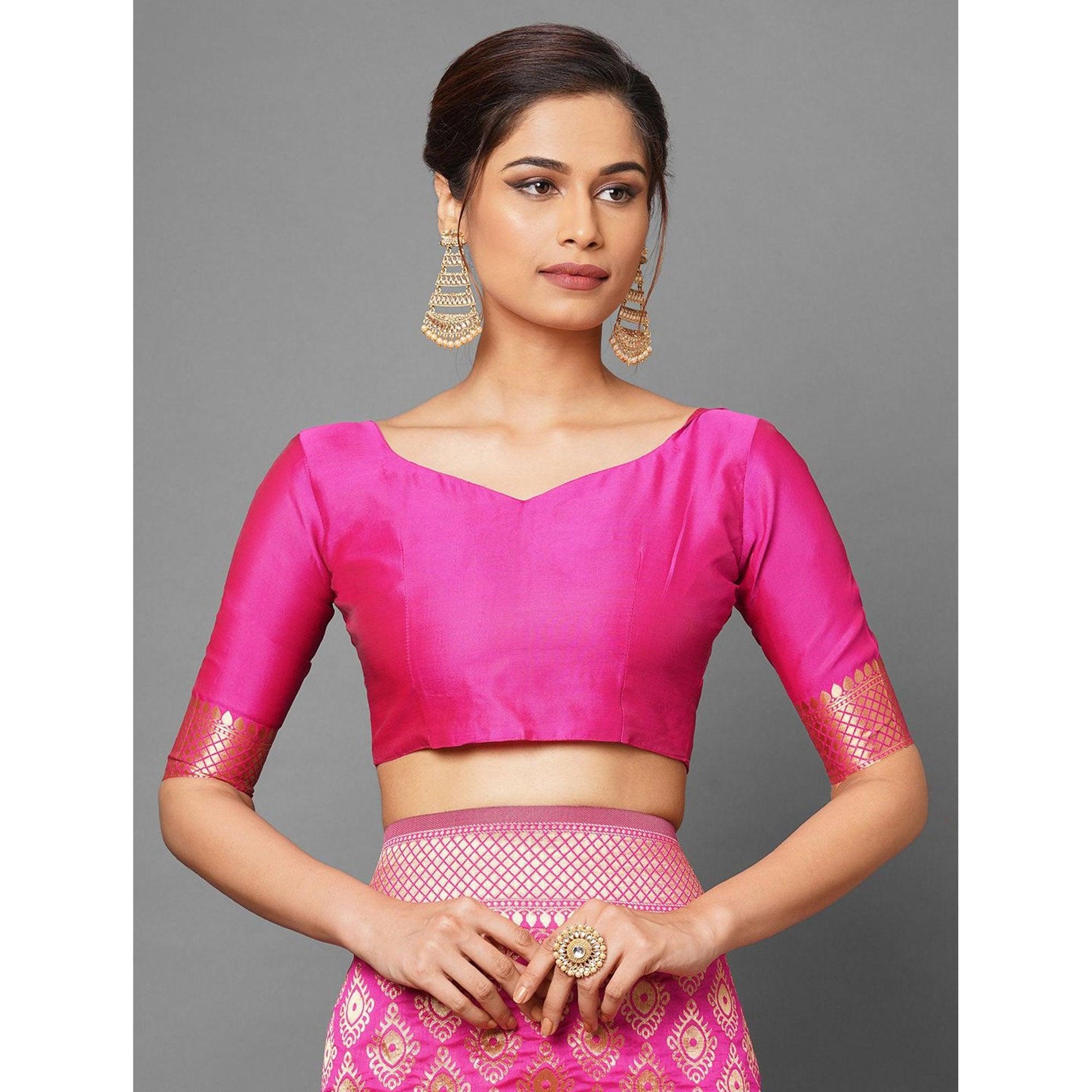 Majesty Pink Colored Festive Wear Woven Silk Saree