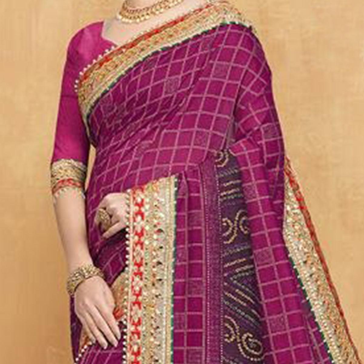 Majesty Pink Colored Festive Wear Zari Work Vichitra Silk Saree