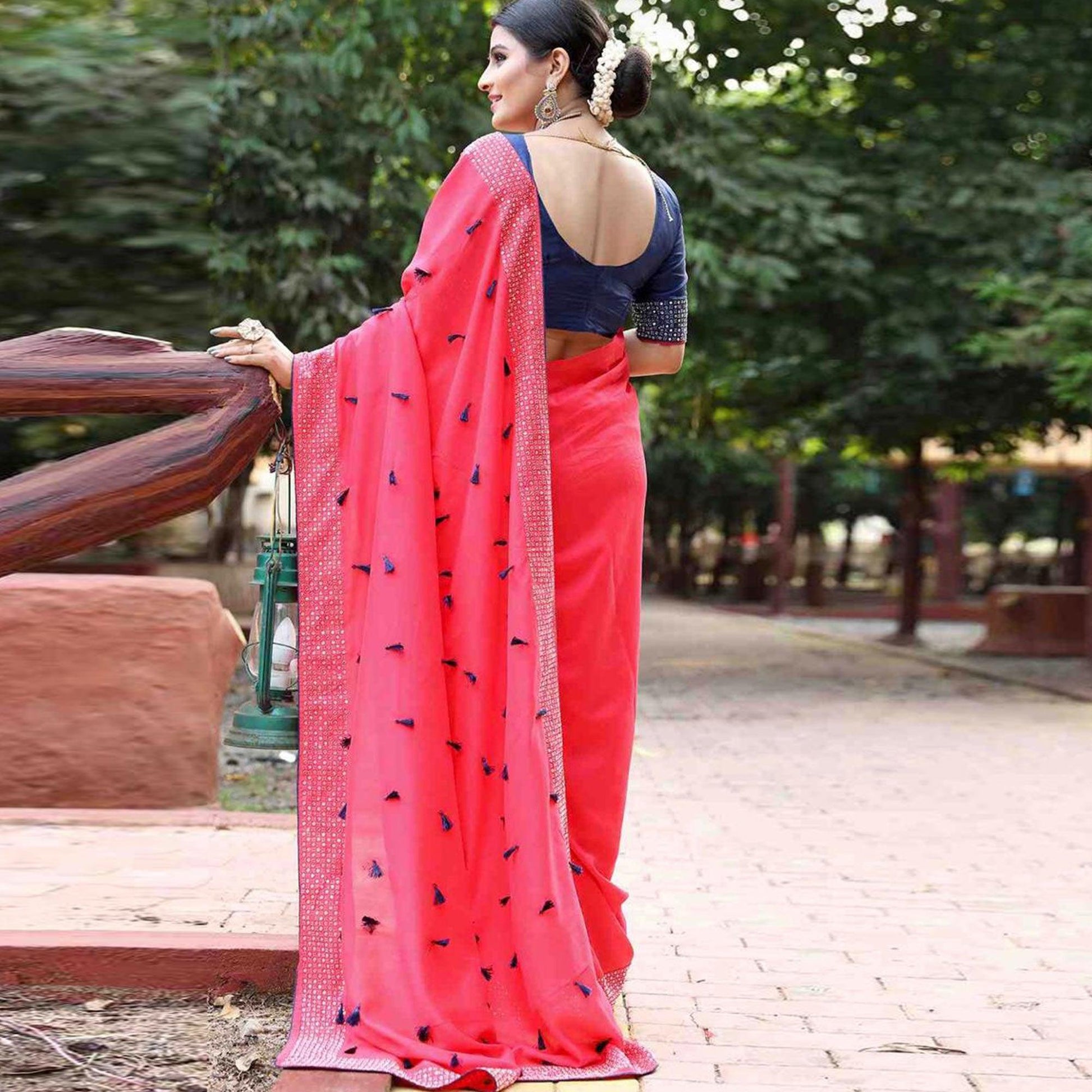 Majesty Pink Colored Partywear Diamond Work Art Silk Saree