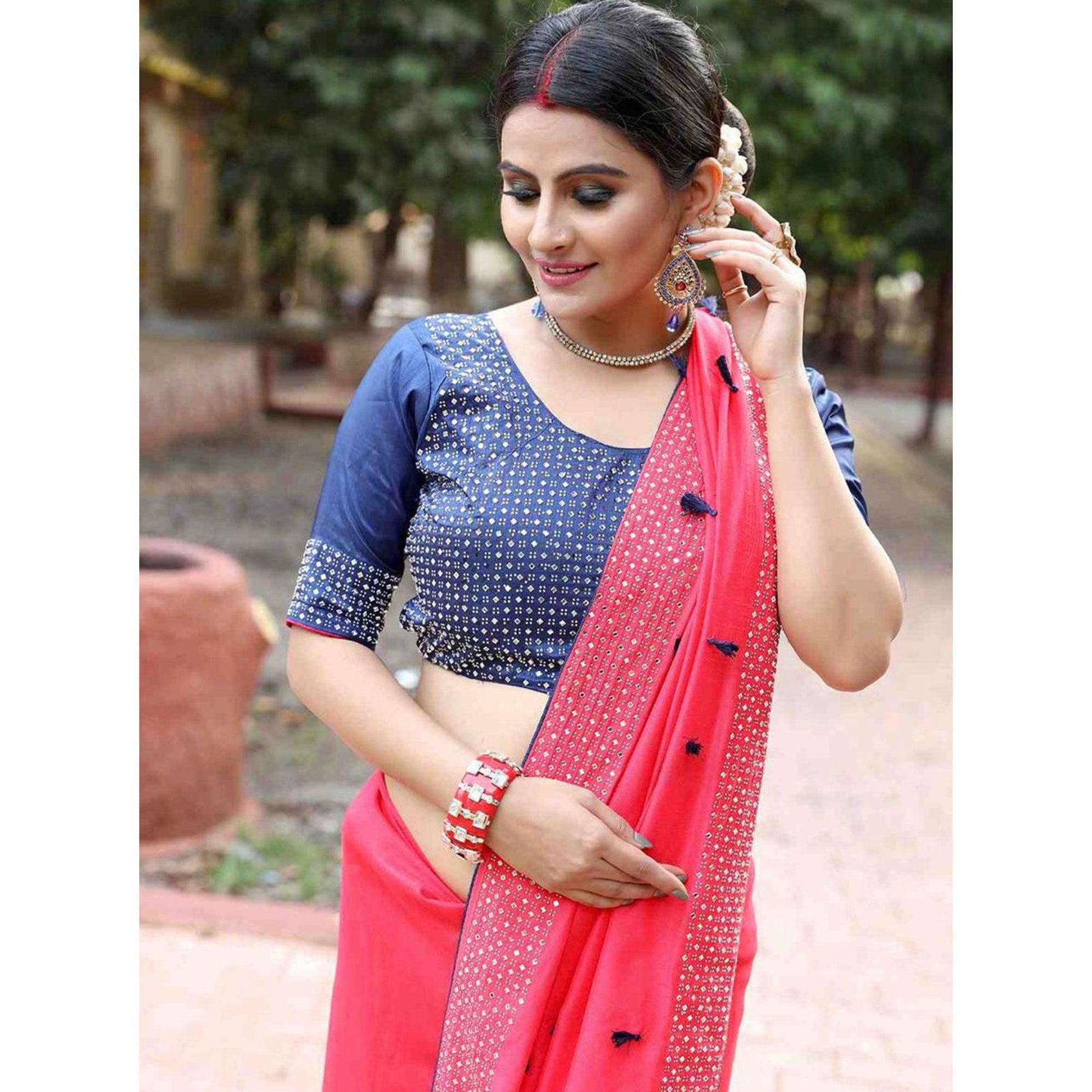 Majesty Pink Colored Partywear Diamond Work Art Silk Saree