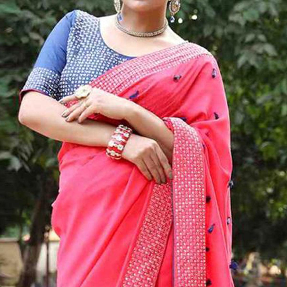 Majesty Pink Colored Partywear Diamond Work Art Silk Saree