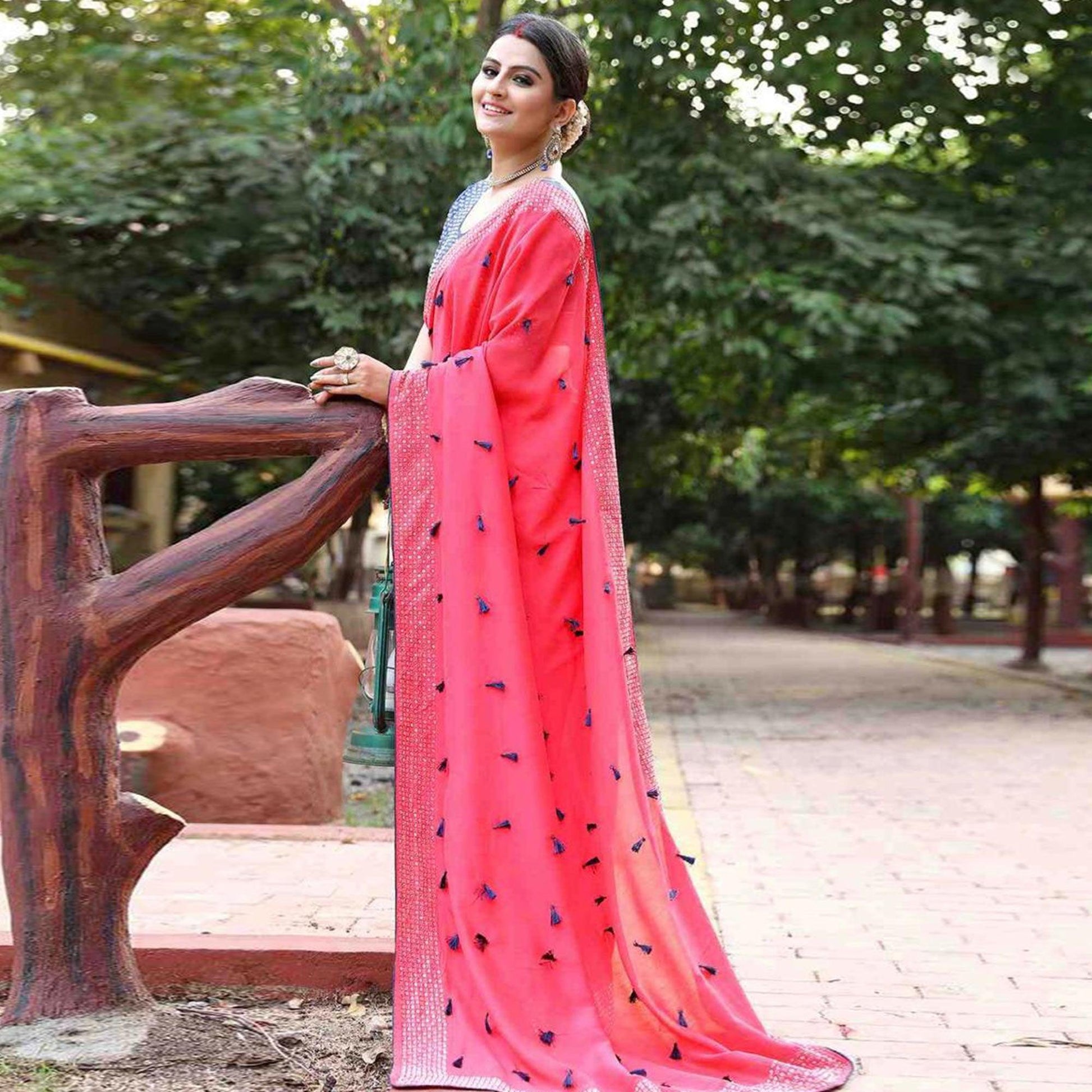 Majesty Pink Colored Partywear Diamond Work Art Silk Saree