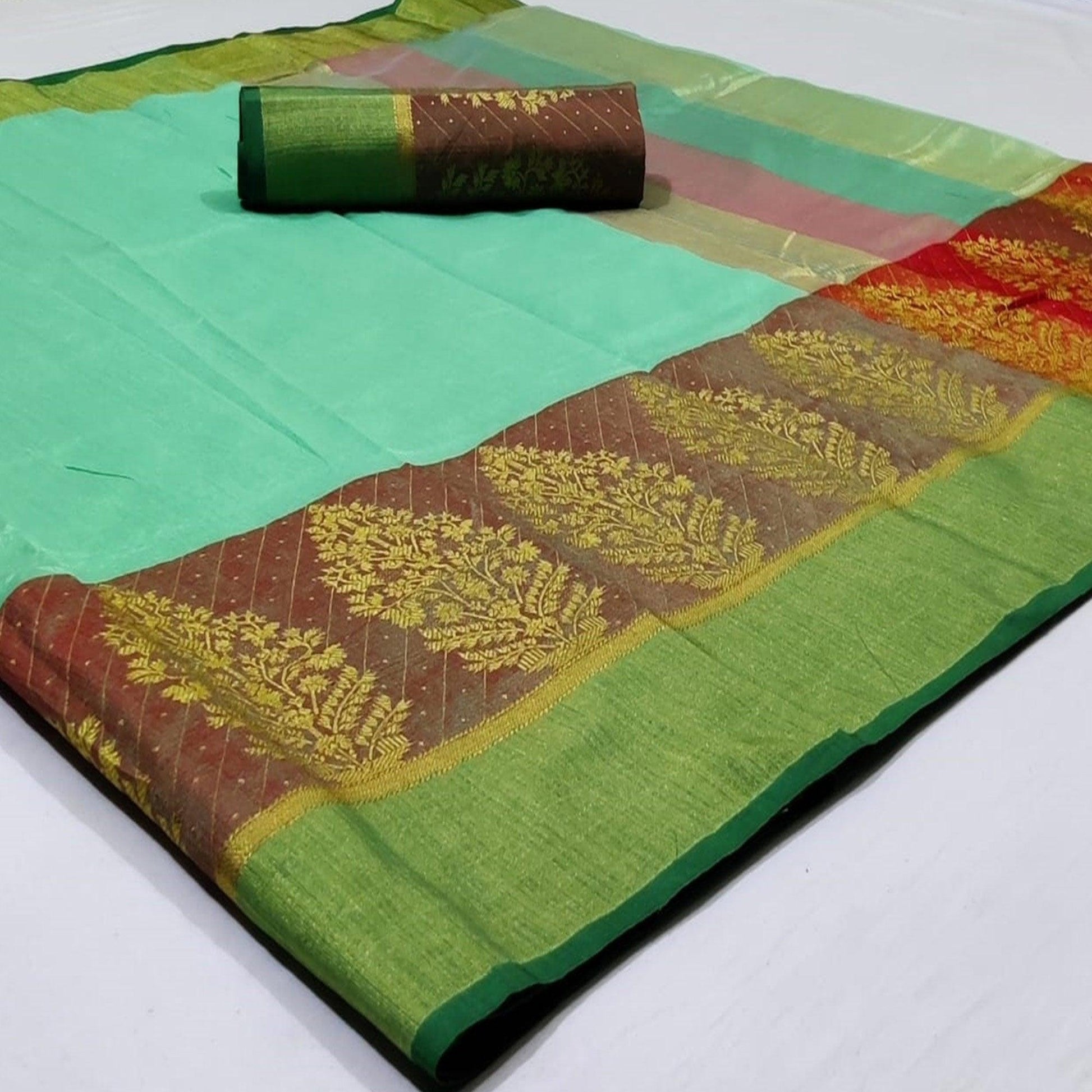 Majesty Pista Green Colored Festive Wear Woven Silk Saree