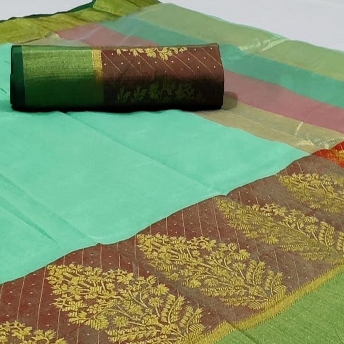 Majesty Pista Green Colored Festive Wear Woven Silk Saree