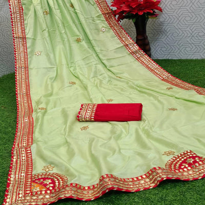 Majesty Pista Green Coloured Casual Wear Printed Dola Silk Saree