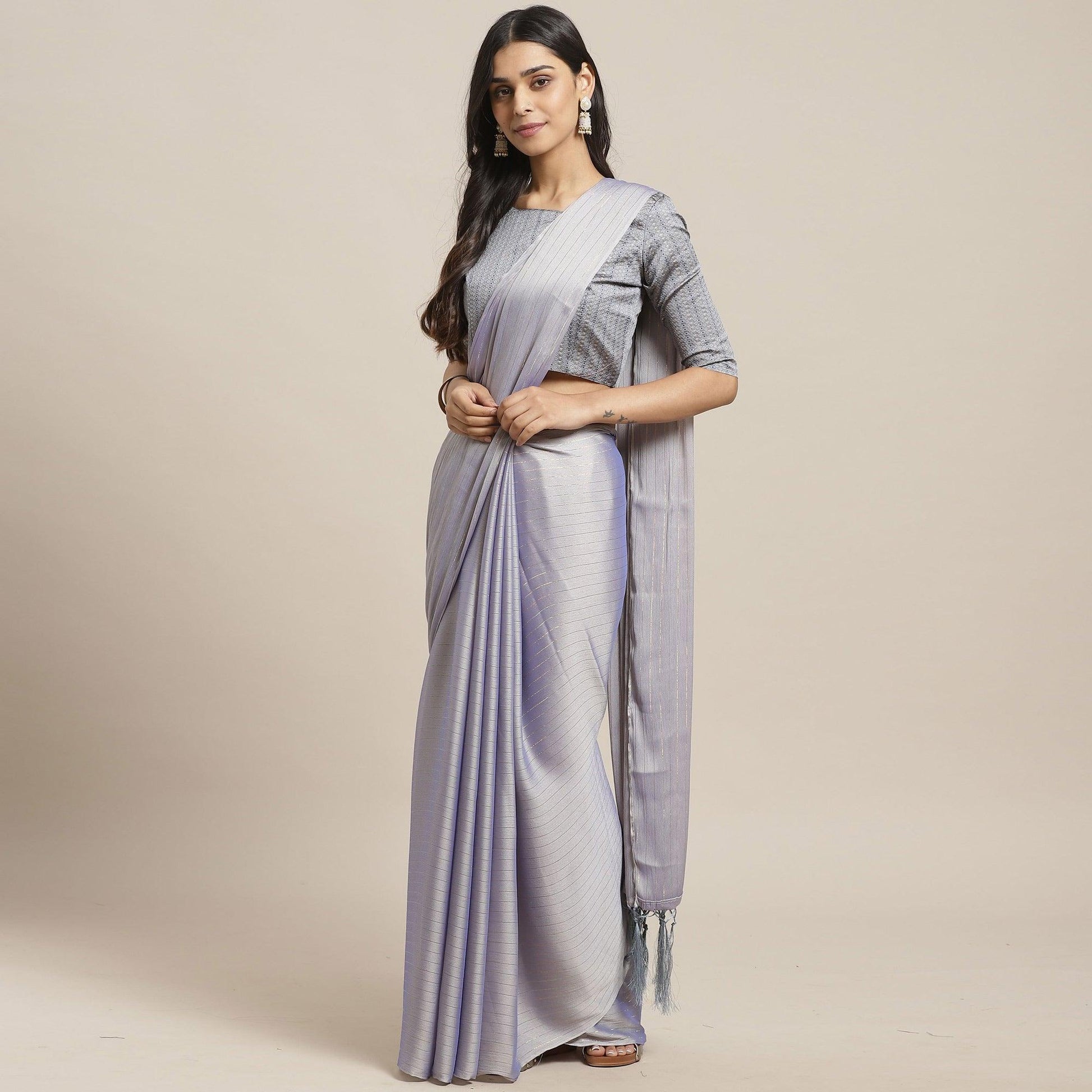 Majesty Purple Colored Casual Wear Printed Poly Georgette Saree
