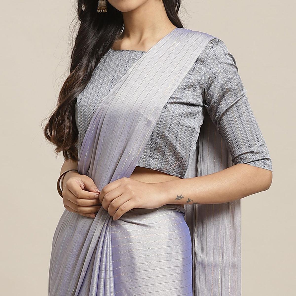 Majesty Purple Colored Casual Wear Printed Poly Georgette Saree