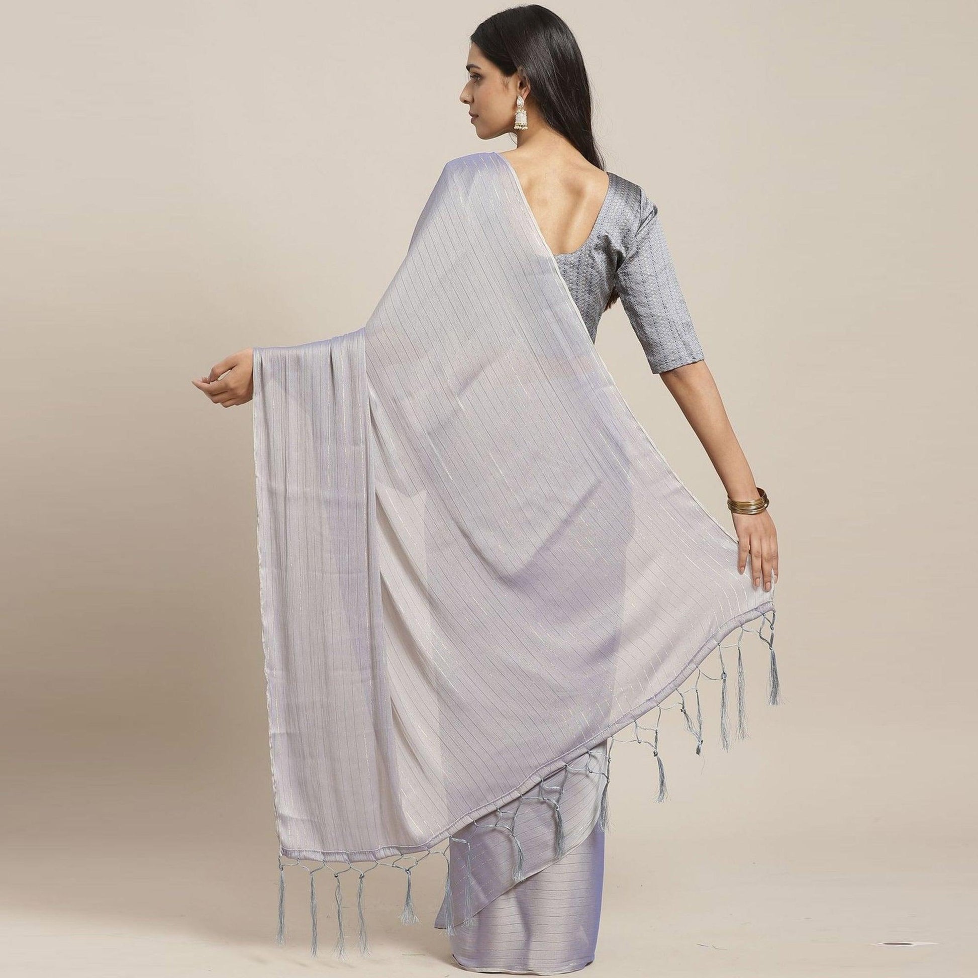 Majesty Purple Colored Casual Wear Printed Poly Georgette Saree
