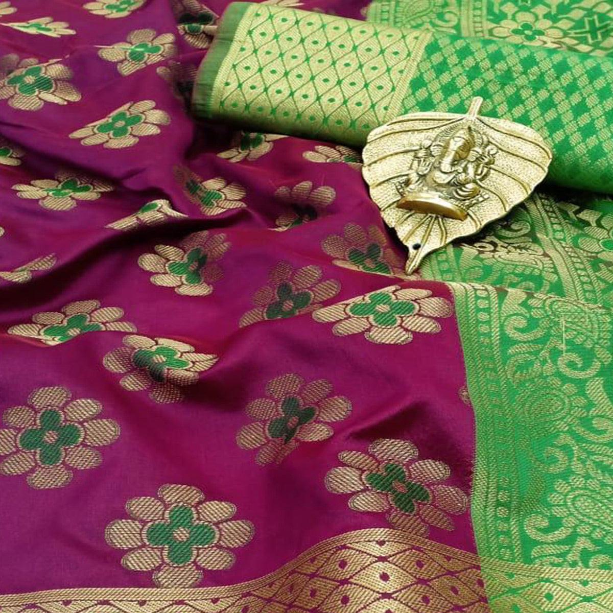 Majesty Purple Colored Festive Wear Woven Silk Saree