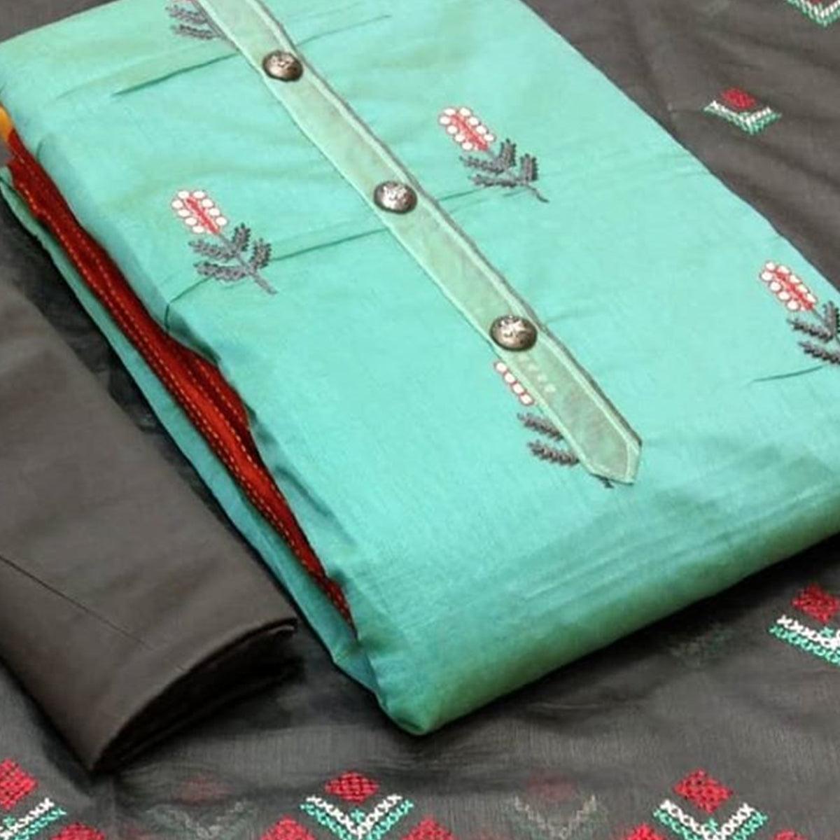 Majesty Rama Colored Casual Wear Embroidered Modal Chanderi Dress Material