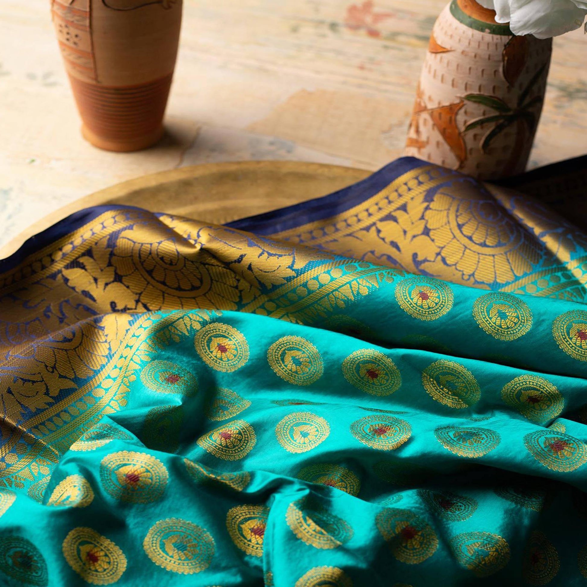 Majesty Rama Colored Festive Wear Woven Art Silk Saree