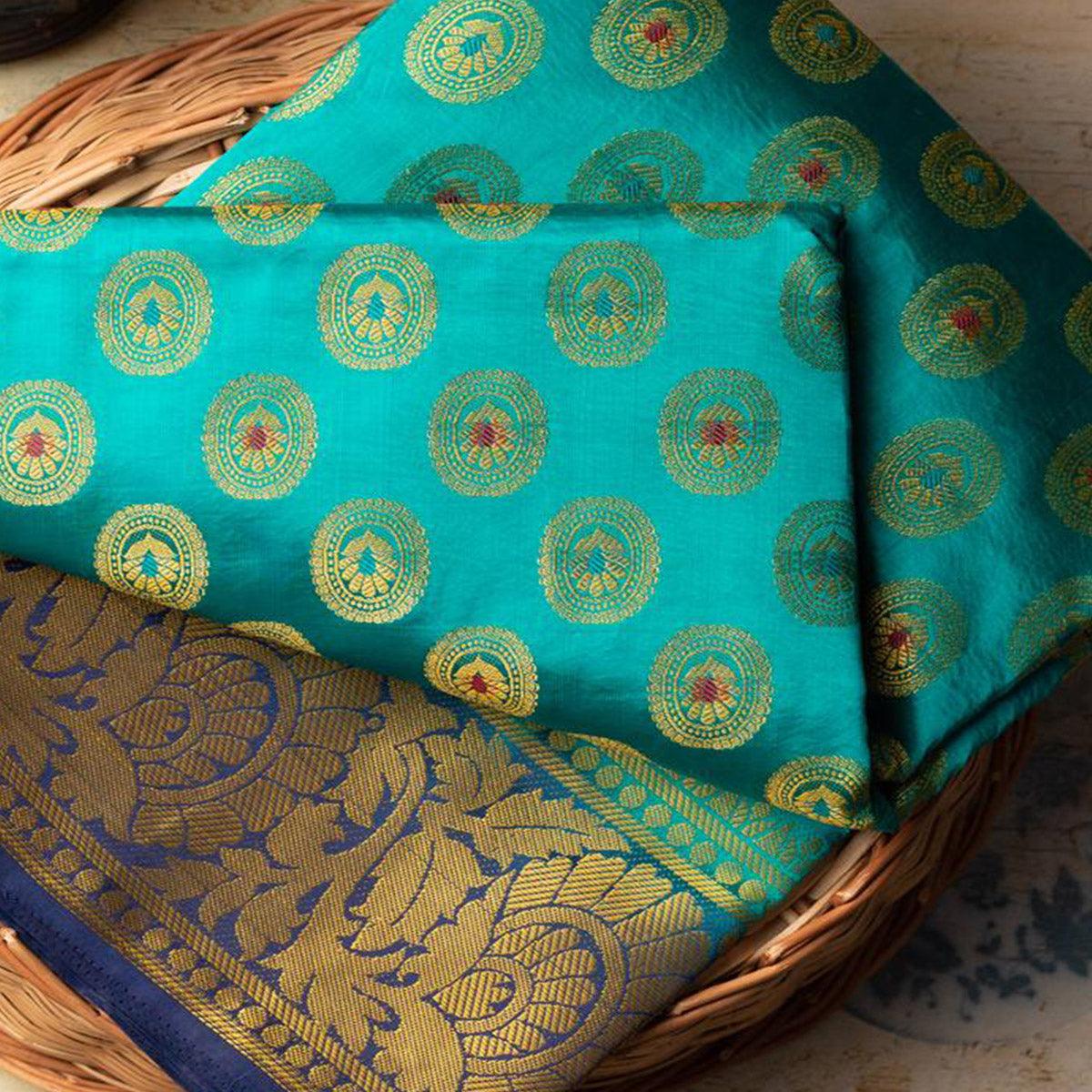Majesty Rama Colored Festive Wear Woven Art Silk Saree
