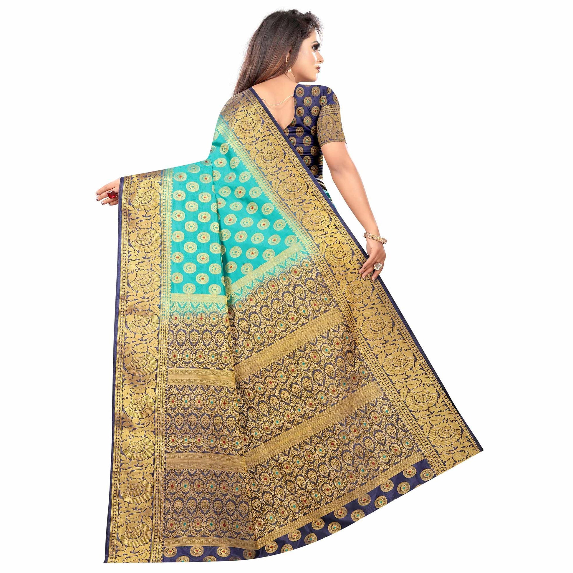 Majesty Rama Colored Festive Wear Woven Art Silk Saree