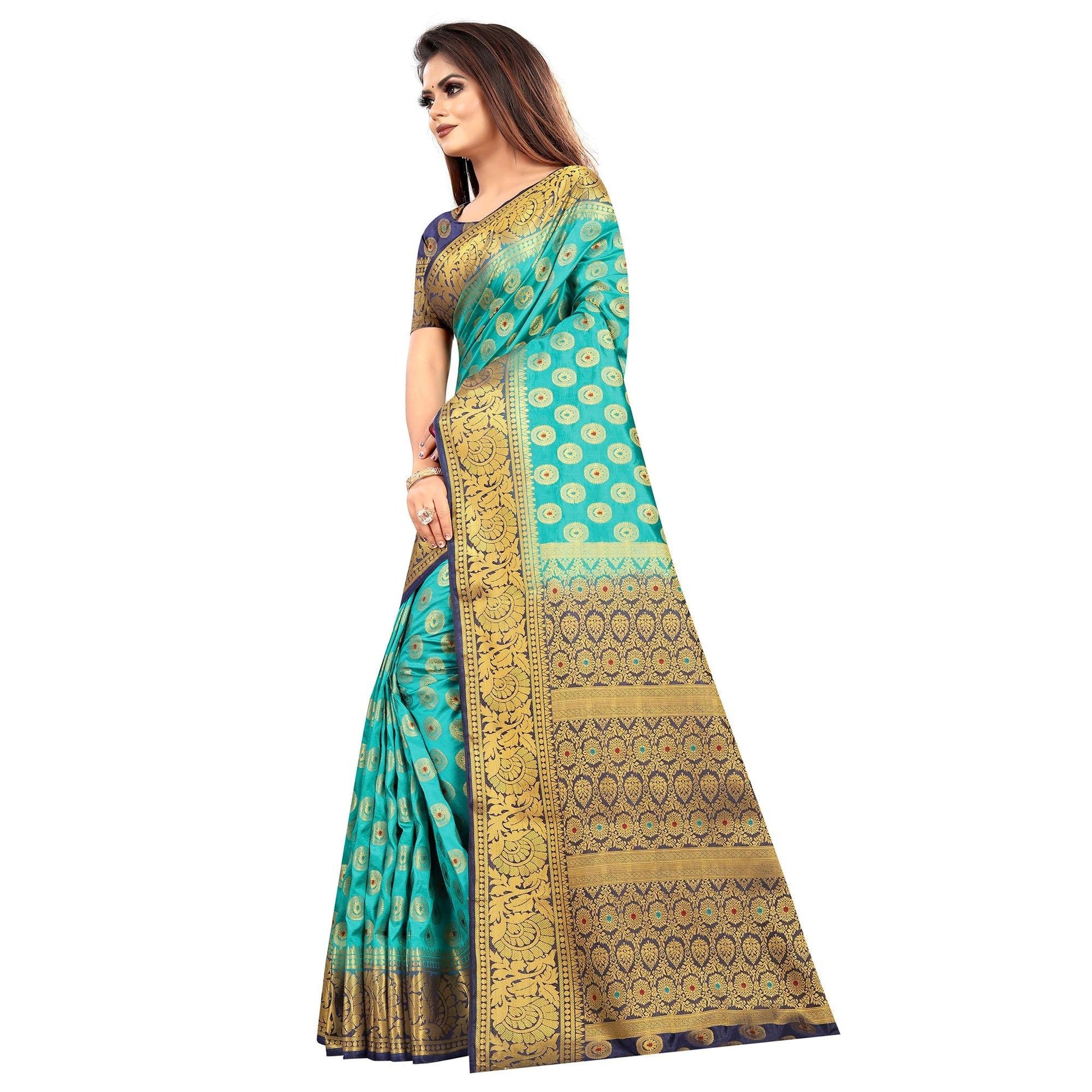 Majesty Rama Colored Festive Wear Woven Art Silk Saree