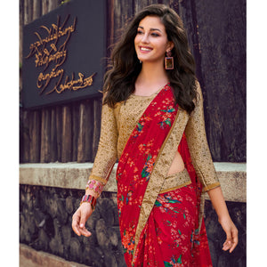 Majesty Red Color Partywear Designer Printed Georgette Saree