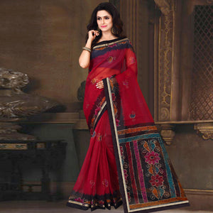 Majesty Red Colored Casual Wear Printed Silk Saree