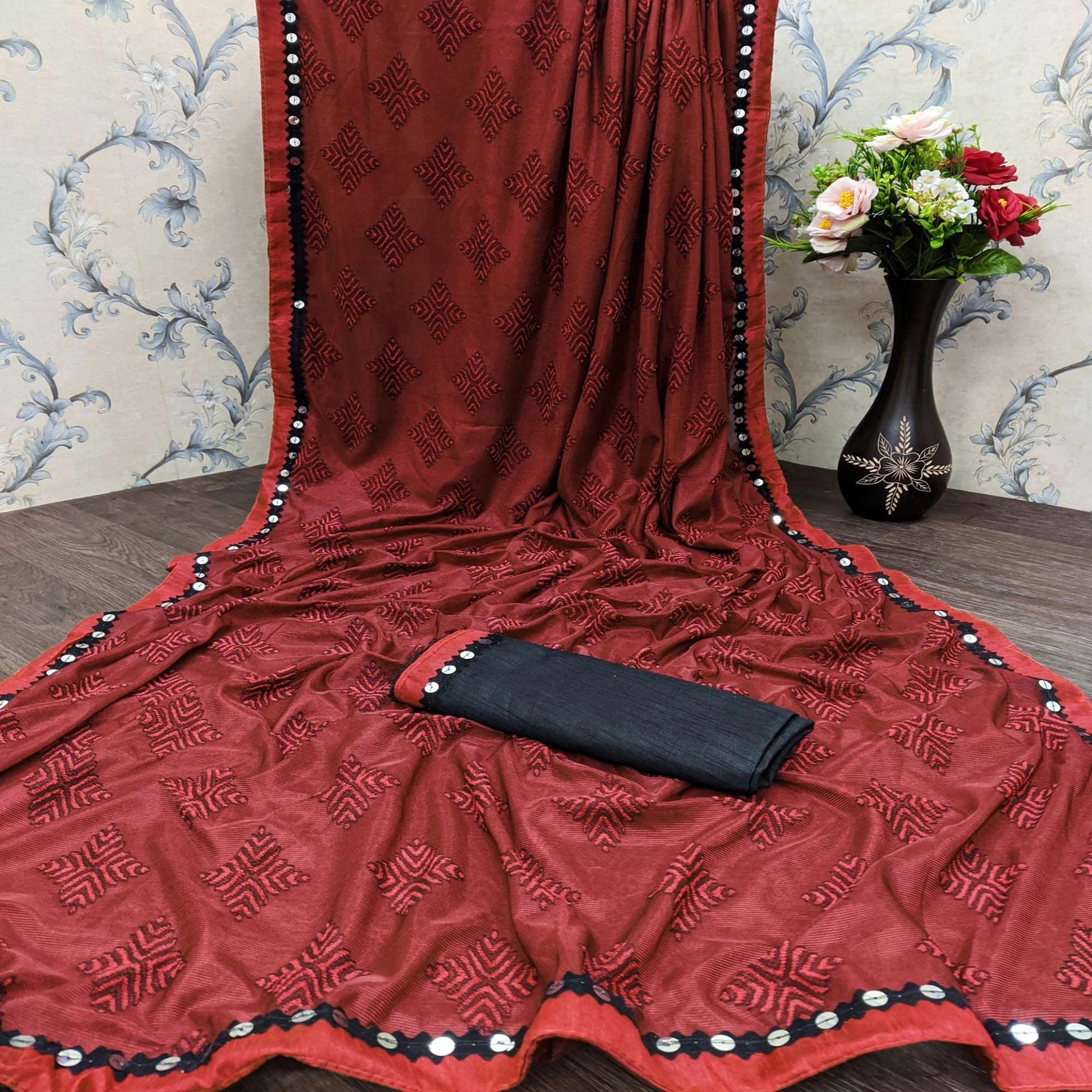 Majesty Red Colored Festive Wear Woven Art Silk Saree