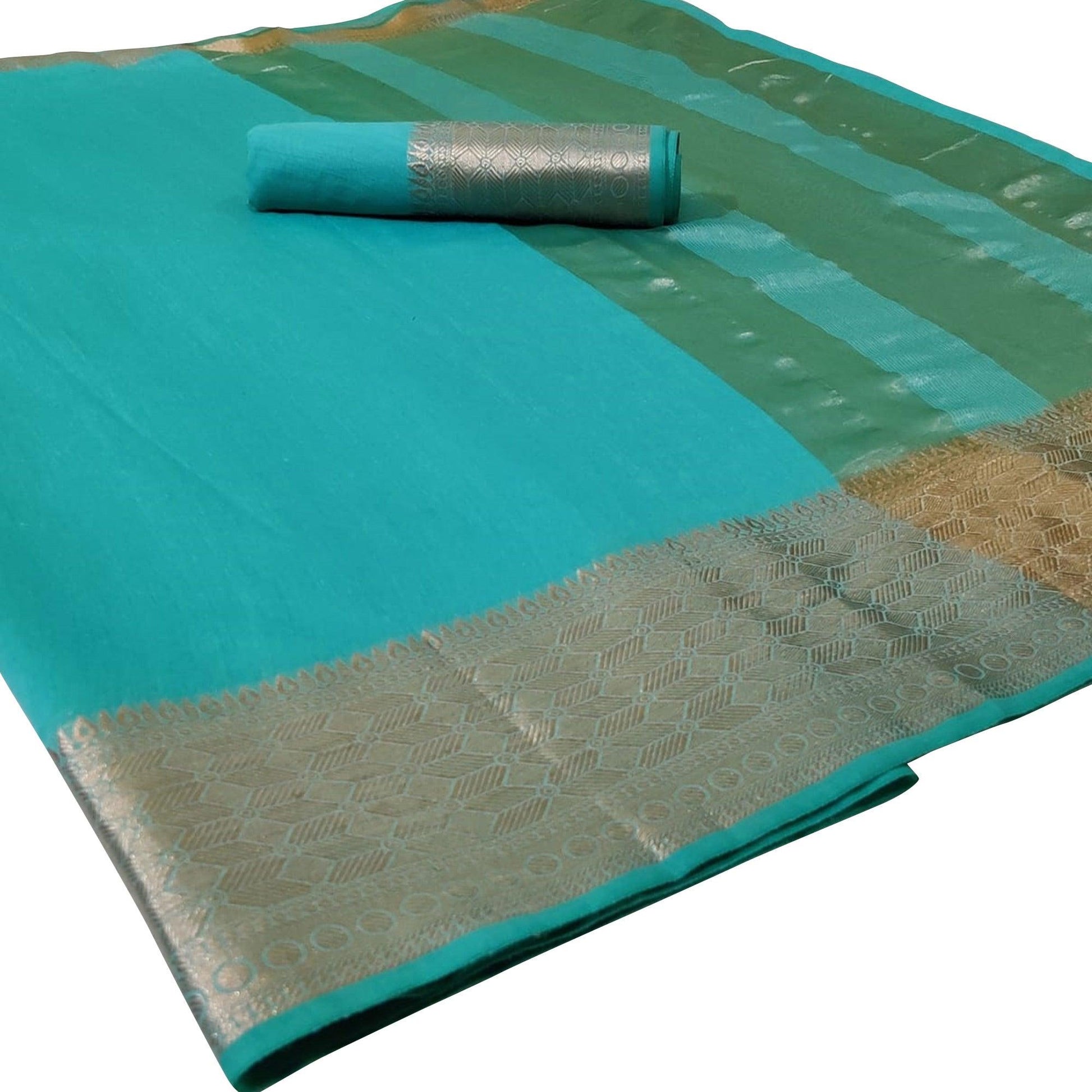Majesty Turquoise Blue Colored Festive Wear Woven Silk Saree