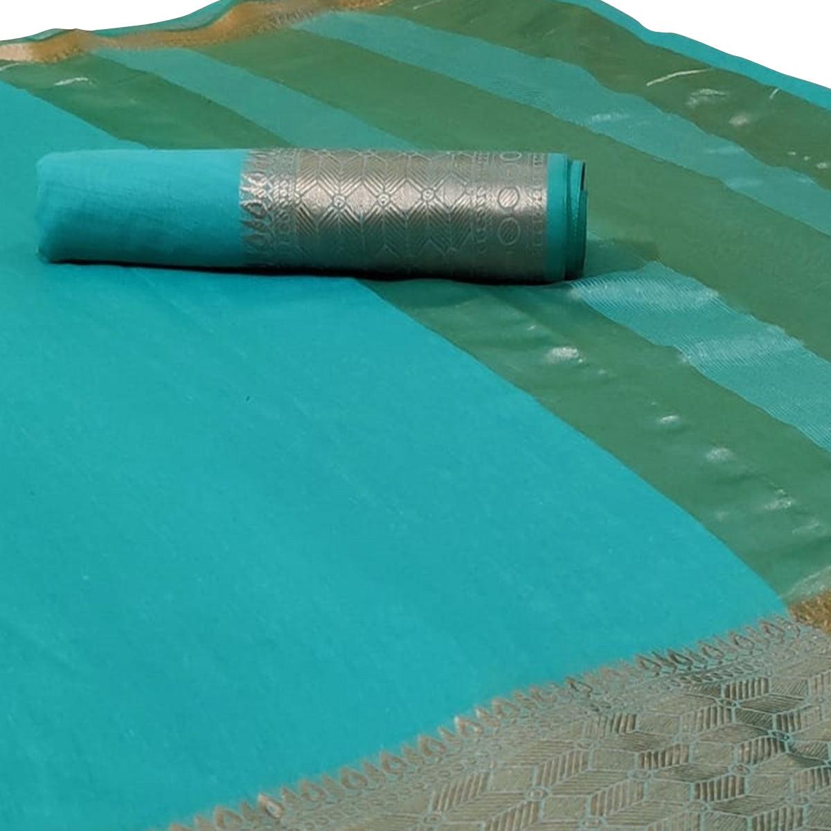 Majesty Turquoise Blue Colored Festive Wear Woven Silk Saree