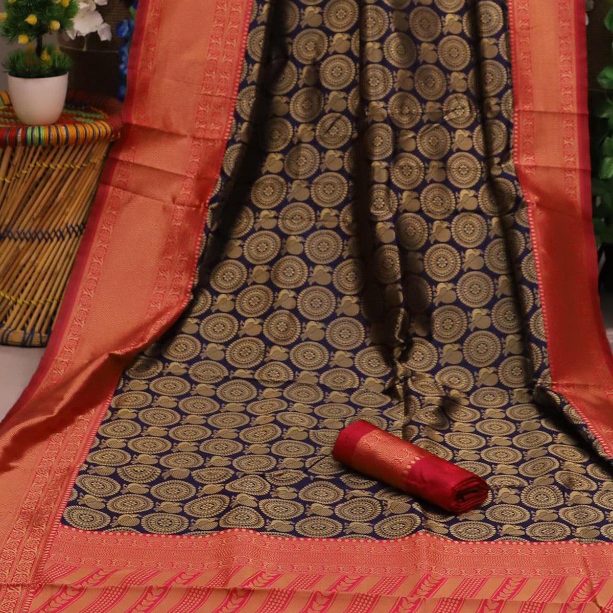 Majesty Violet Colored Festive Wear Woven Soft Silk Saree
