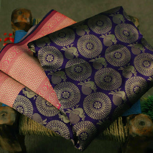 Majesty Violet Colored Festive Wear Woven Soft Silk Saree