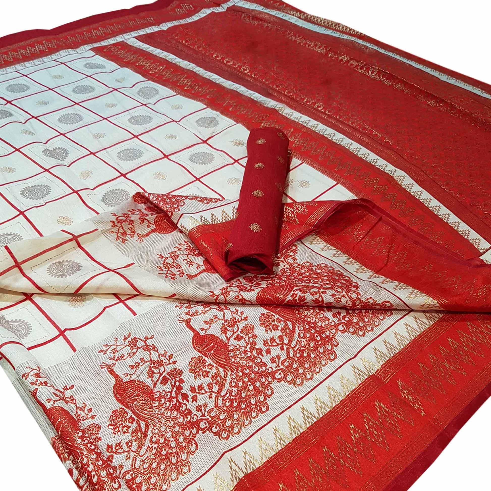 Majesty White Colored Festive Wear Foil Printed Silk Saree