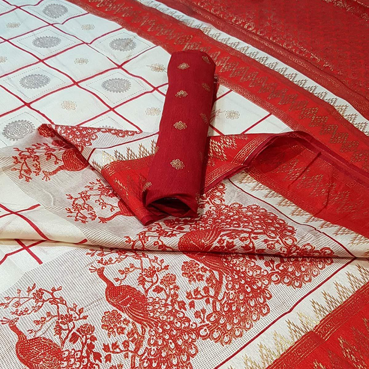 Majesty White Colored Festive Wear Foil Printed Silk Saree