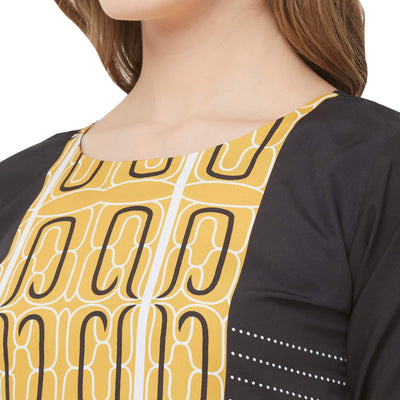 Majesty White-Yellow Colored Casual Printed Crepe Kurti