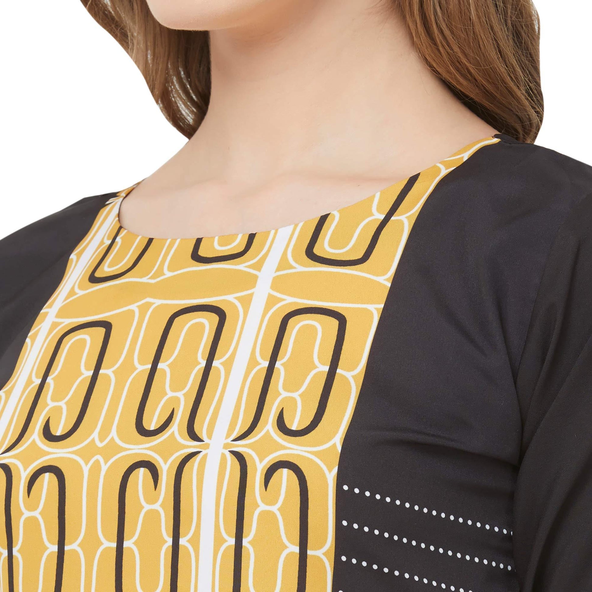 Majesty White-Yellow Colored Casual Printed Crepe Kurti