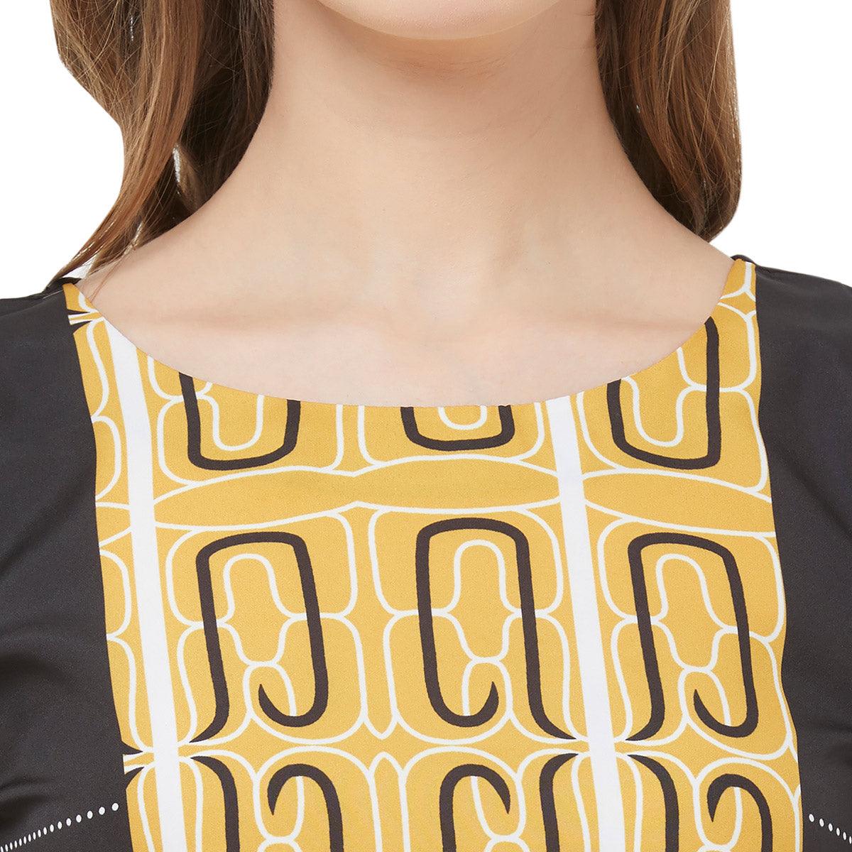 Majesty White-Yellow Colored Casual Printed Crepe Kurti