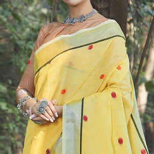 Majesty Yellow Colored Festive Wear Printed Linen Saree