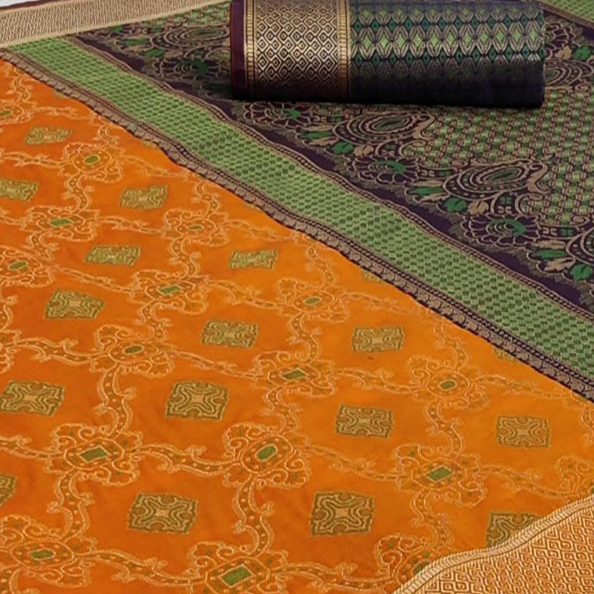 Majesty Yellow Colored Festive Wear Woven Silk Saree