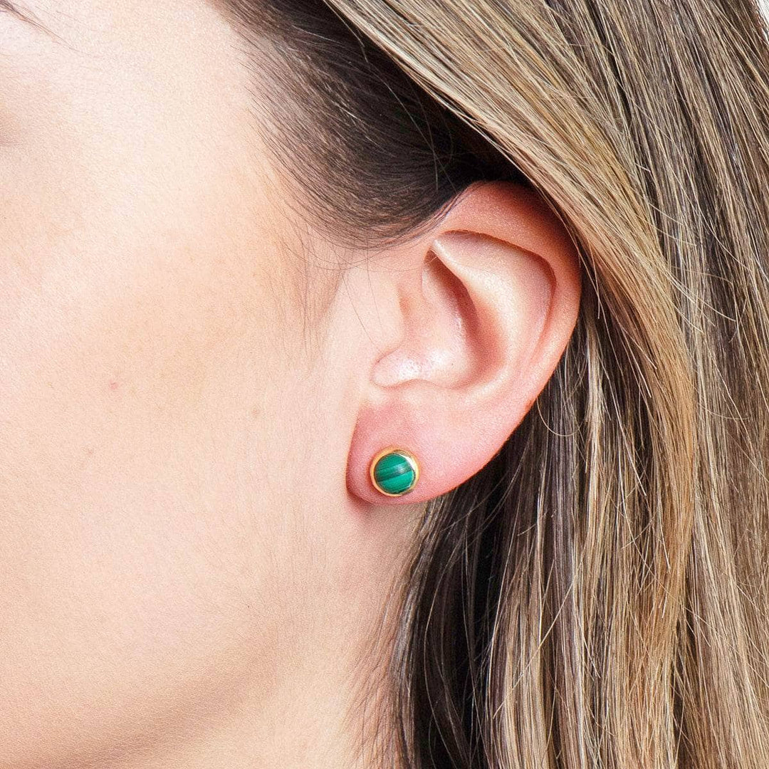 Genuine Malachite Silver or Gold Stud Earrings