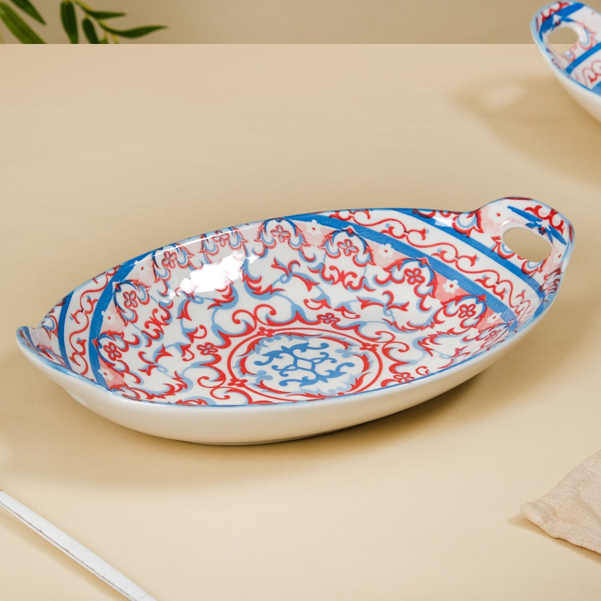 Mandala Long Dish Red And Blue Set Of 2
