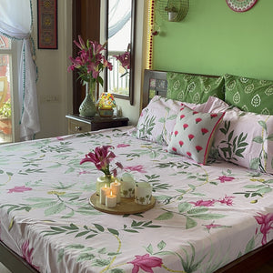 Fitted King Size Cotton Bedsheet - Bloom Ray Pink