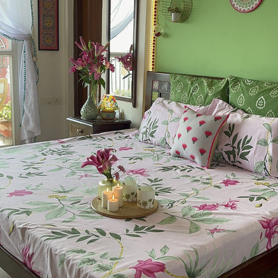 Serene 200 TC 100% Cotton Single Printed Bedsheet with Pillow Covers - Bloom Ray Pink