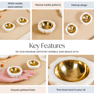 Mehrab Artistry Marble And Brass Diya Set Of 2