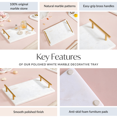 Polished White Marble Decorative Tray 12 Inch