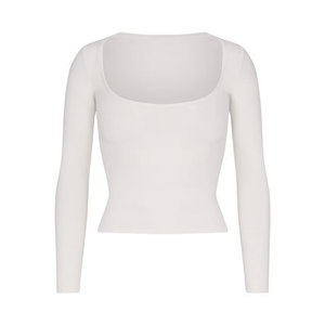 Skims Cotton Jersey Scoop Neck Long Sleeve Top Marble