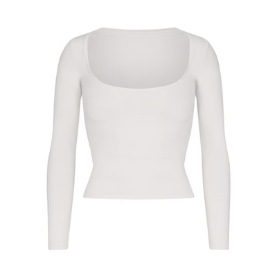 Skims Cotton Jersey Scoop Neck Long Sleeve Top Marble
