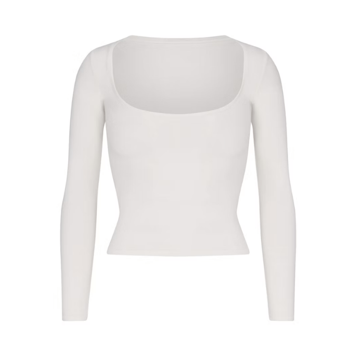 Skims Cotton Jersey Scoop Neck Long Sleeve Top Marble