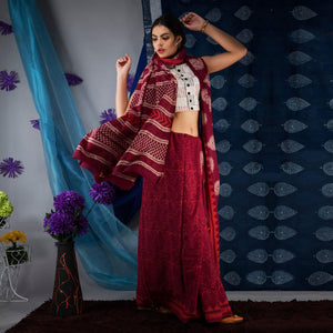 Maroon Abstract Printed Linen Saree