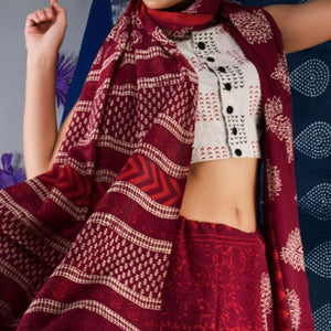Maroon Abstract Printed Linen Saree