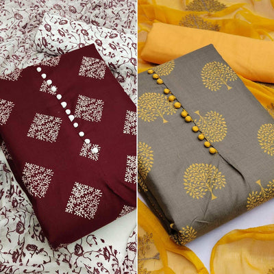 Maroon And Grey Dress Material Pack Of 2