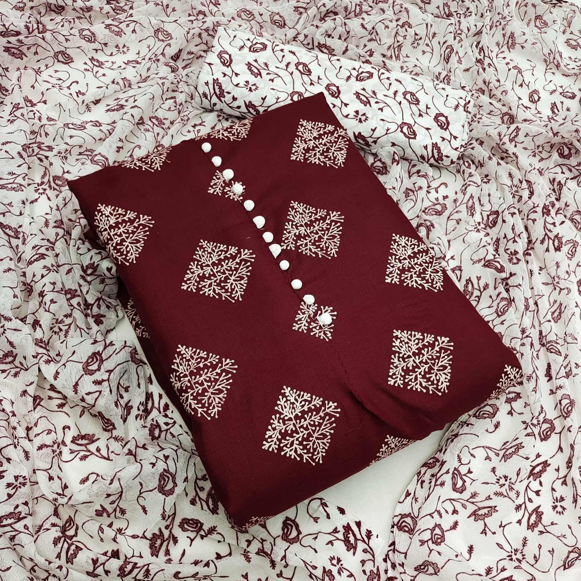 Maroon And Grey Dress Material Pack Of 2