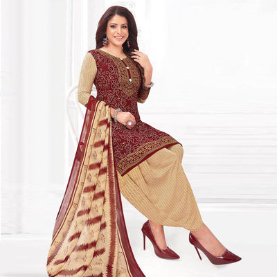 Maroon And Turquoise Patiala Crepe Dress Material Pack Of 2