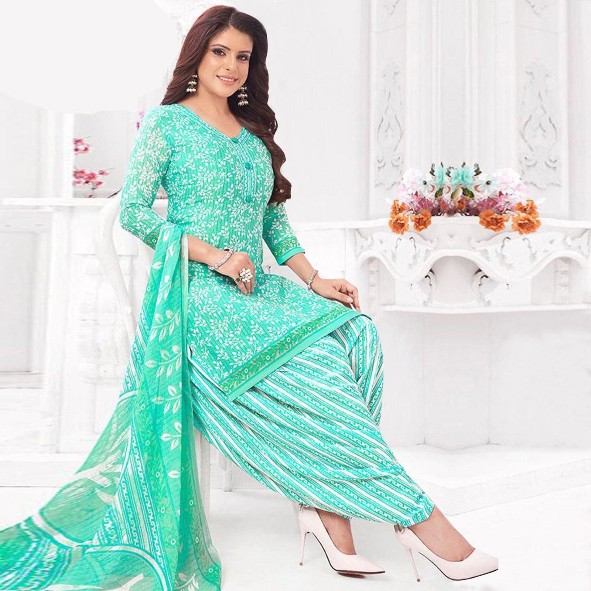 Maroon And Turquoise Patiala Crepe Dress Material Pack Of 2